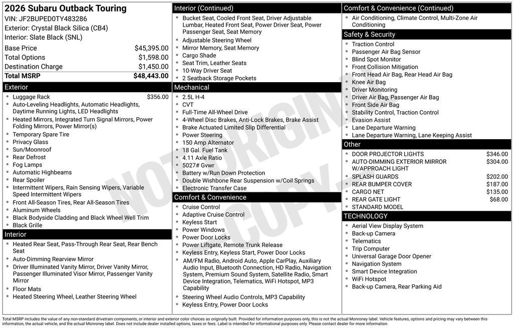 2026 Subaru OUTBACK Touring
