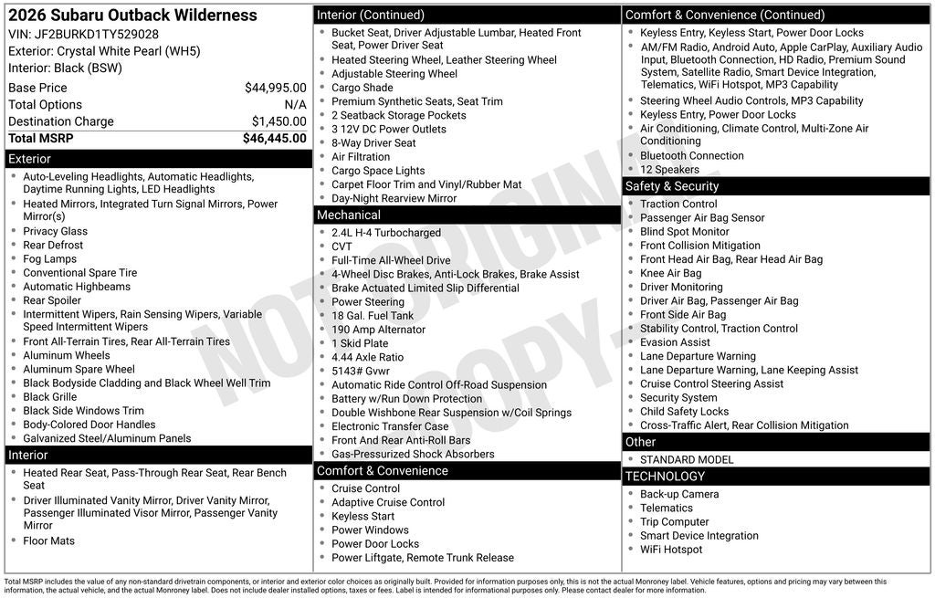 2026 Subaru OUTBACK Wilderness